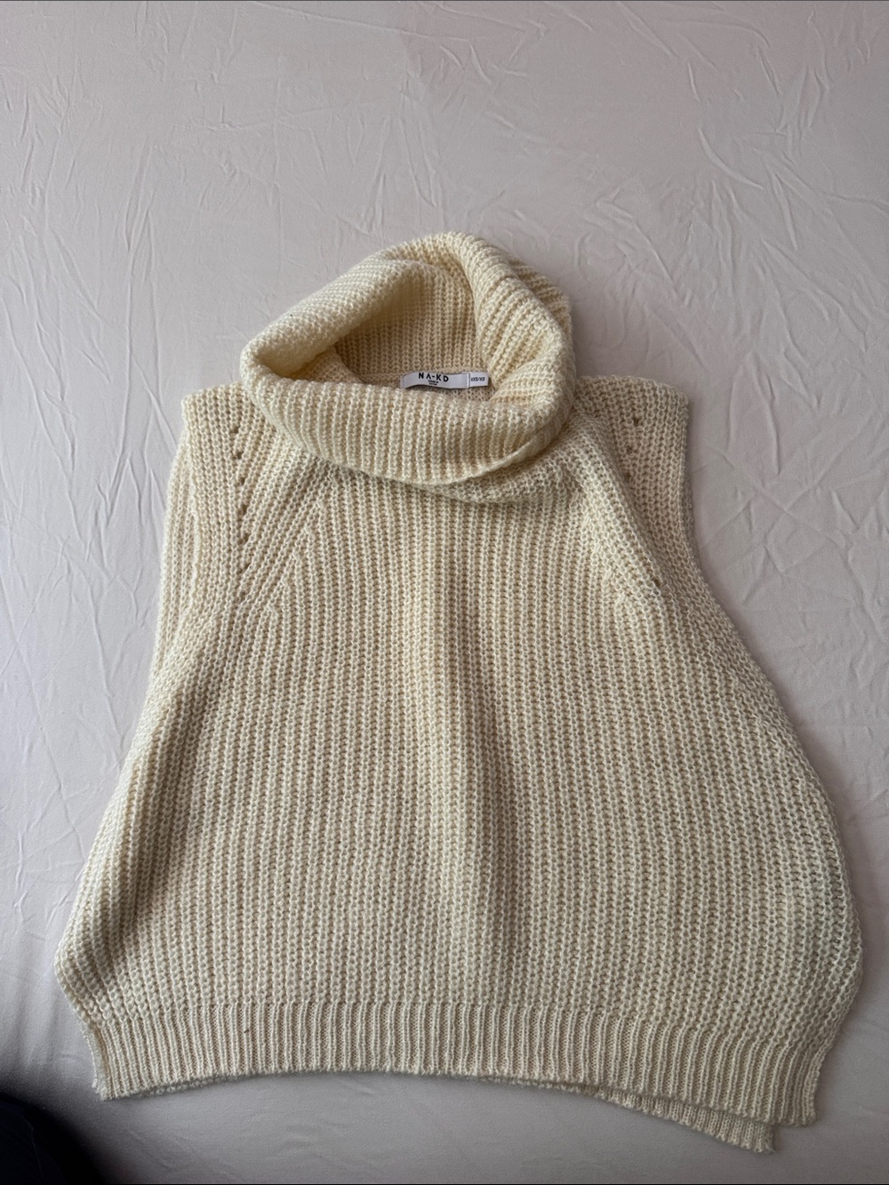 Sleeveless Cowl Neck Knit Sweater Vest - Cream